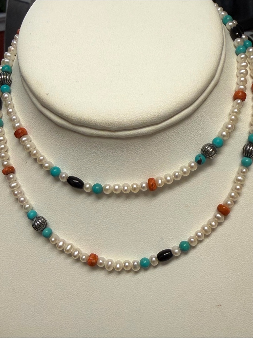 Vintage Carolyn Pollack Sterling Silver Pearl and Multi Stone Necklace - Picture 10 of 10